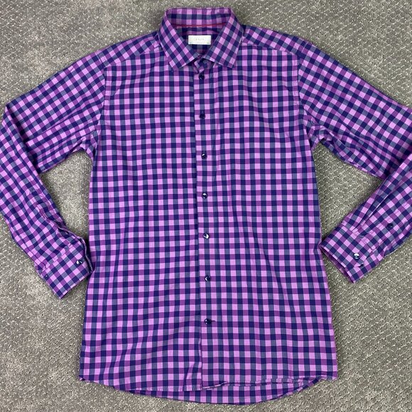 Eton Contemporary Shirt Men's 42 16.5 Purple Pink Gingham Check Plaid Cotton - Picture 1 of 11